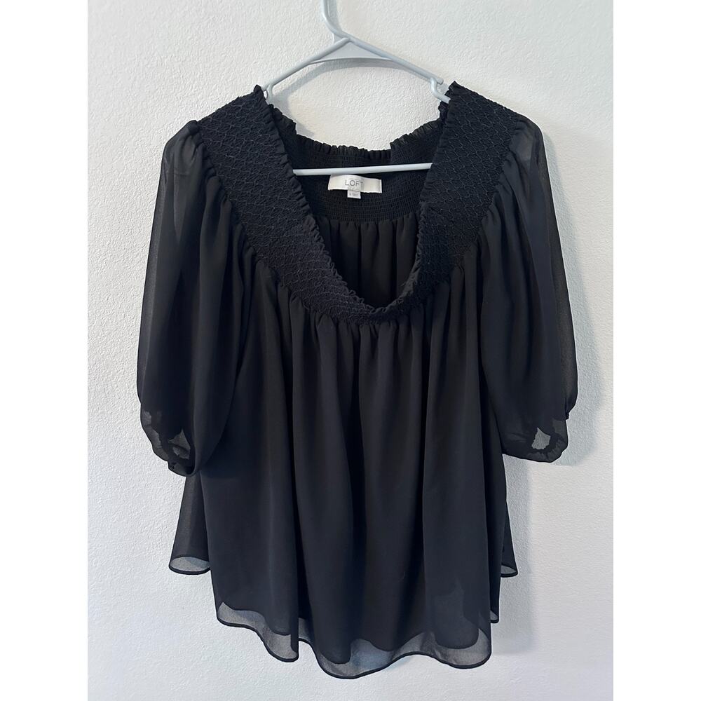 Loft womens size small black off the shoulder‎ balloon sleeve blouse top